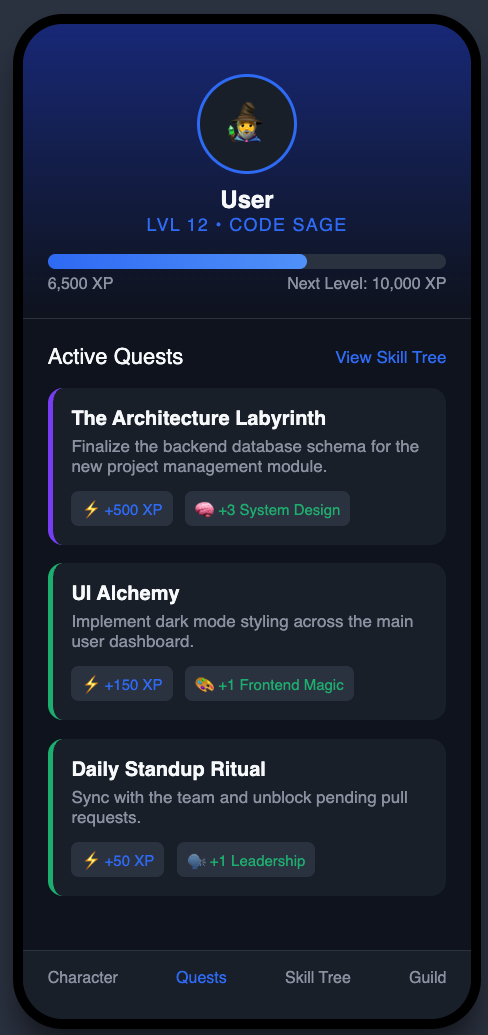 Gamified Career & Project Manager Interface